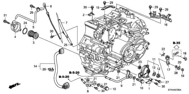 2009 Acura RDX 5 Door TECH KA 5AT AT ATF Pipe Diagram