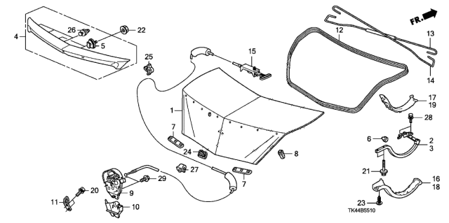 2012 Acura TL Driver Side Trunk Opener Spring Diagram for 74872-TK4-A10