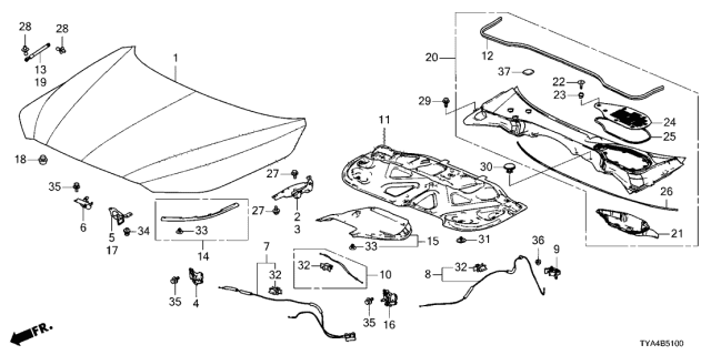 2022 Acura MDX Hood Open Stay Left Diagram for 74195-TYA-A01