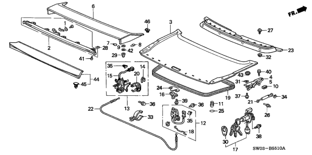 2001 Acura NSX Cap, Rear Spoiler (Circuit Blue Pearl) Diagram for 71703-SL0-003YJ