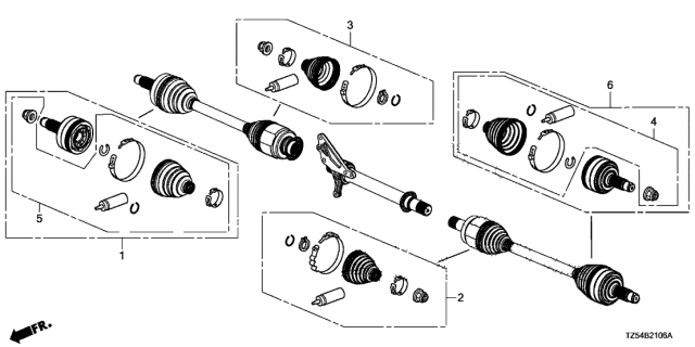 2016 Acura MDX Front Driveshaft Set Short Parts Diagram