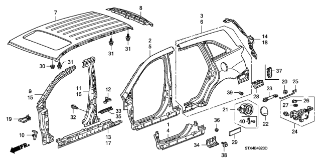 2008 Acura MDX Outer Panel - Roof Panel Diagram