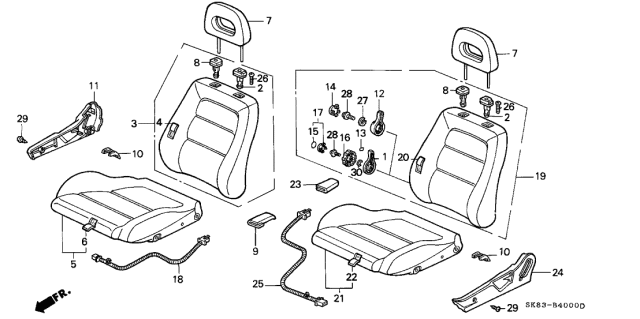 1992 Acura Integra Knob, Side Support (Graphite Black) Diagram for 81331-SK7-A41ZA