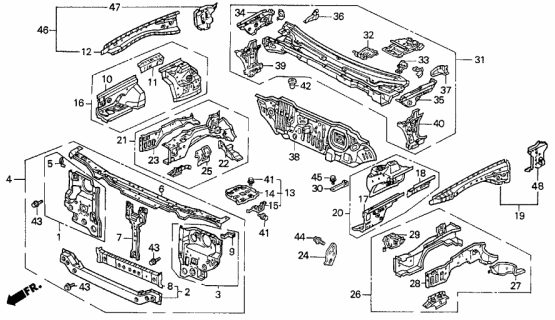 1993 Acura Integra 3 Door GSL (LEATHER) KL 5MT Front Bulkhead Diagram