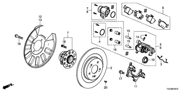 2021 Acura TLX Rear Disc Brake Pad Set Diagram for 43022-TGV-A02