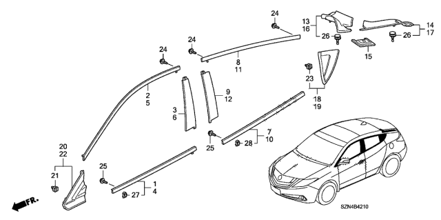 2012 Acura ZDX Molding Assembly, Right Rear Dr Diagram for 72910-SZN-A01