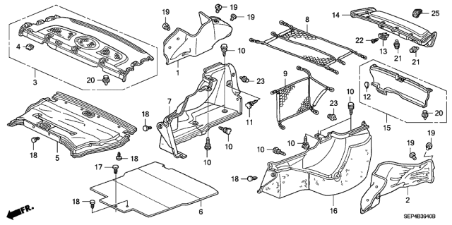 2005 Acura TL 4 Door BASE (NAVIGATION) KA 5AT Rear Tray - Side Lining Diagram