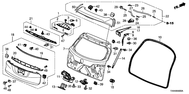 2015 Acura RDX Tailgate Lock Assembly Diagram for 74800-TP6-A02