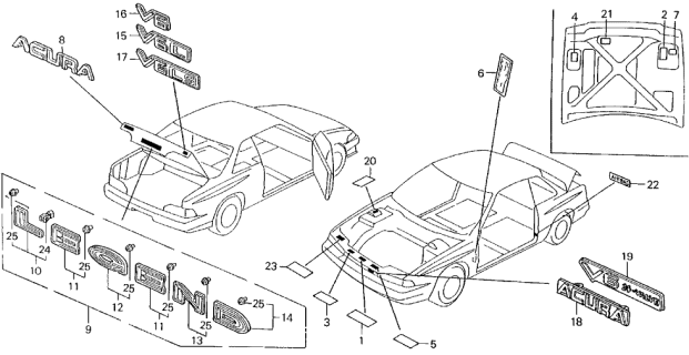 1990 Acura Legend 2 Door L (MOQUETTE) KA 4AT Emblems Diagram