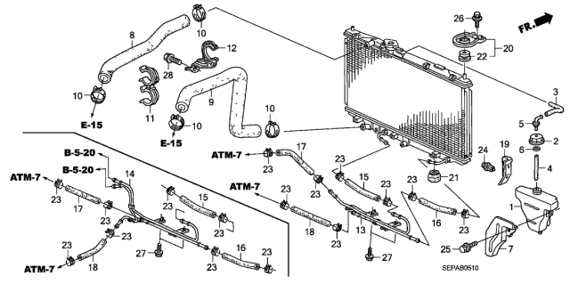 2008 Acura TL Front Bumper Push-Type Clips Diagram for 91503-S7A-003