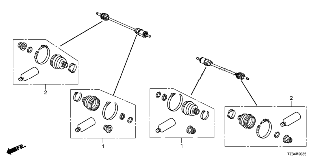2019 Acura TLX 4 Door ADV (AWD 19INCH) KA 9AT Rear Driveshaft Set Short Parts Diagram