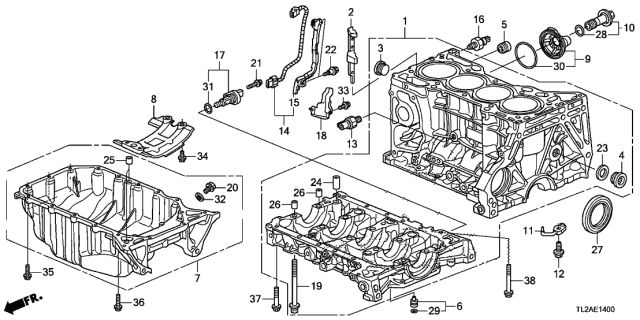 2013 Acura TSX 4 Door TECH KA 5AT Cylinder Block - Oil Pan (L4) Diagram