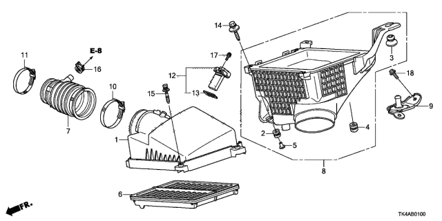 2013 Acura TL Air Filter Diagram for 17220-R70-A00