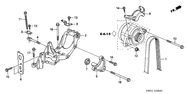 2005 Acura NSX 2 Door NSX-T KA 6MT Alternator Bracket Diagram