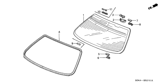 1999 Acura TL Glass Set, Rear Windshield (Green) (Aptech) Diagram for 73211-S0K-A00