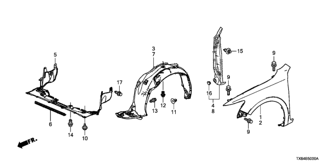 Steel Aftermarket Front Driver Side Fender Diagram for 60260-TX6-A91ZZ