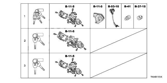 2012 Acura TL Key Cylinder Set (No Smart) Diagram