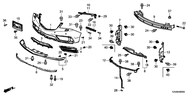 2015 Acura MDX Front Bumper-Center Reinforcement Diagram for 71160-TZ5-A00