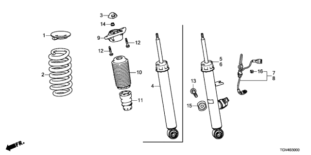2021 Acura TLX Right Rear Shock Absorber Unit Diagram for 52611-TGV-A53