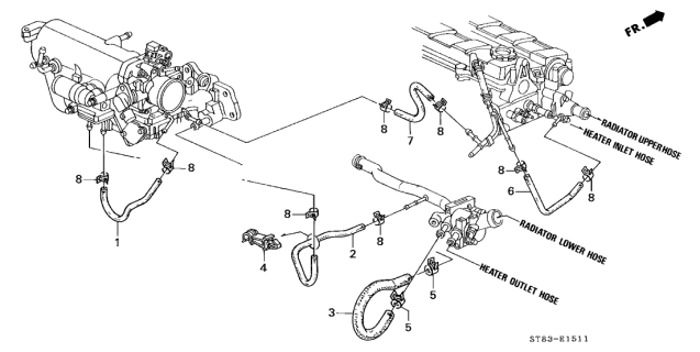 1999 Acura Integra 4 Door GS (LEATHER) KA 4AT Water Hose Diagram