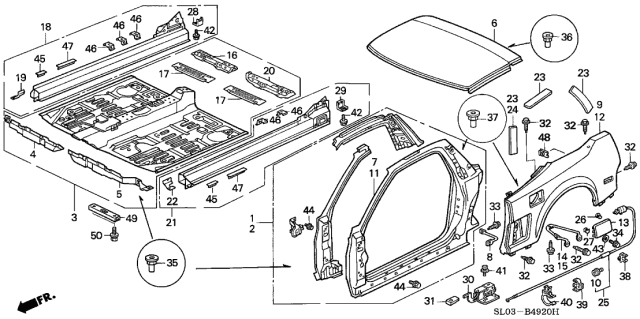 1999 Acura NSX 2 Door NSX (ALEX ZANARDI ED) KA 6MT Outer Panel - Rear Fender Diagram 1