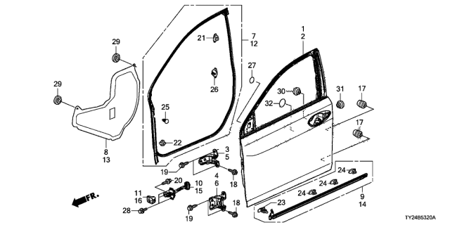 2016 Acura RLX Front Door Panels Diagram