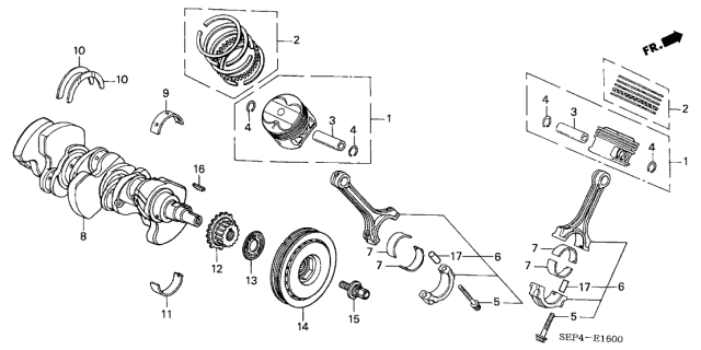 2004 Acura TL Bearing F, Main (Upper) (Red) (Daido) Diagram for 13326-P8A-A01