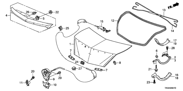 2014 Acura TL Trunk Spoiler Assembly (White Orchid Pearl) Diagram for 71700-TK4-X01ZL