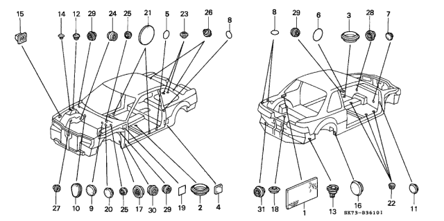 1993 Acura Integra Floor Hole Cap 49Mm Diagram for 91615-SH3-000