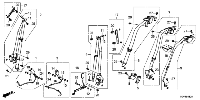 2021 Acura TLX Seat Belts Diagram