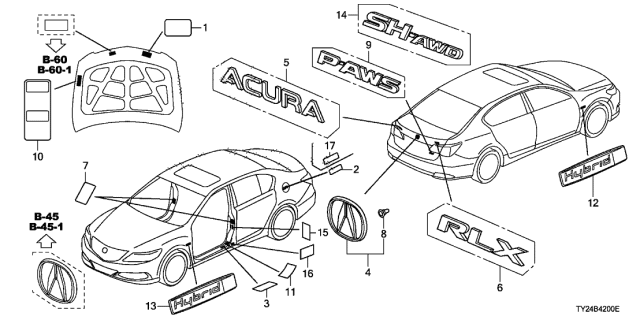 2016 Acura RLX Emblem Diagram for 75701-TY2-A10