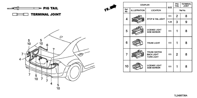 2009 Acura TSX 4 Door TSX (TECH) KA 6MT Electrical Connector (Rear) Diagram