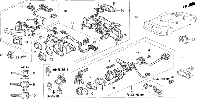 1996 Acura NSX Lock Assembly, Steering Diagram for 35100-SL0-A11