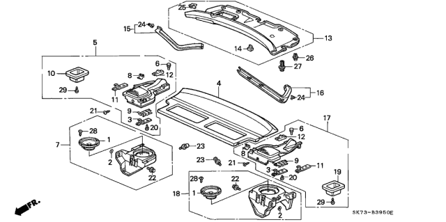 1991 Acura Integra Clip, Tailgate Lining (Graphite Black) Diagram for 91570-SK7-003ZA