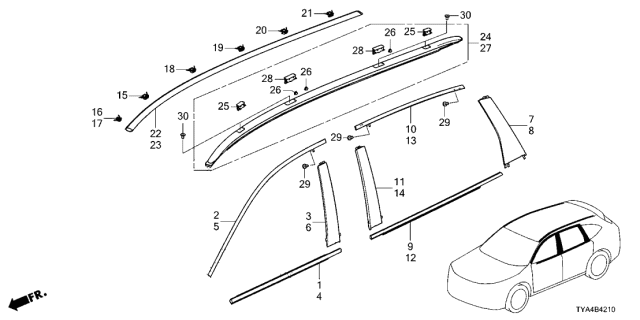 2022 Acura MDX Clip B, Roof Molding Diagram for 74321-TYA-A01