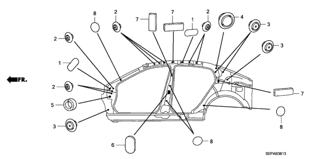 2008 Acura TL 4 Door BASE (NAVIGATION) KA 5AT Grommet Diagram 2