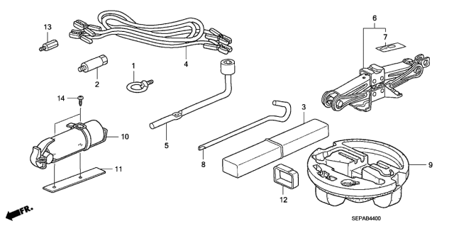 2008 Acura TL Tools - Jack Diagram