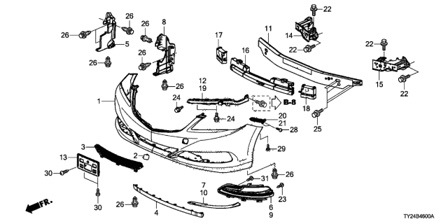 2014 Acura RLX Right Front Bumper Induction Plate Diagram for 71111-TY3-A00