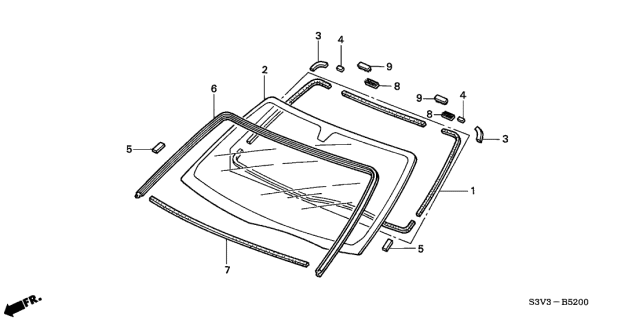 2002 Acura MDX Seal, Front Windshield Molding (Lower) Diagram for 73129-S3V-A00