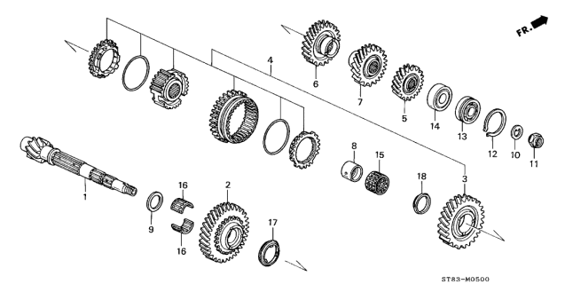2000 Acura Integra 4 Door LS KA 5MT MT Countershaft Diagram