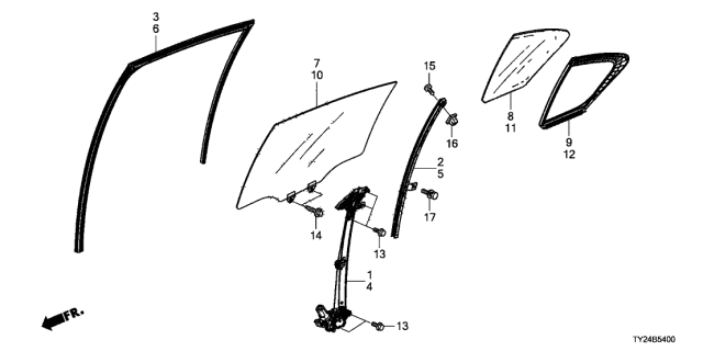 2015 Acura RLX Rear Door Glass - Regulator Diagram