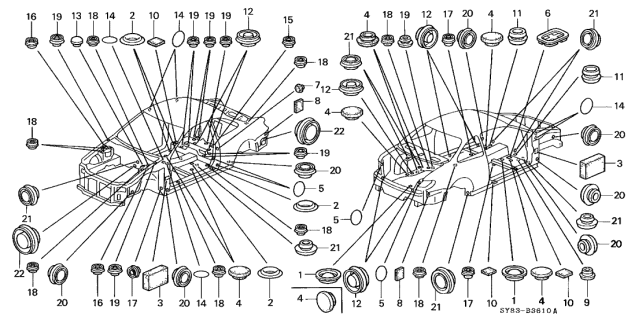 1998 Acura CL 2 Door BAS2.3 KA 5MT Grommet Diagram