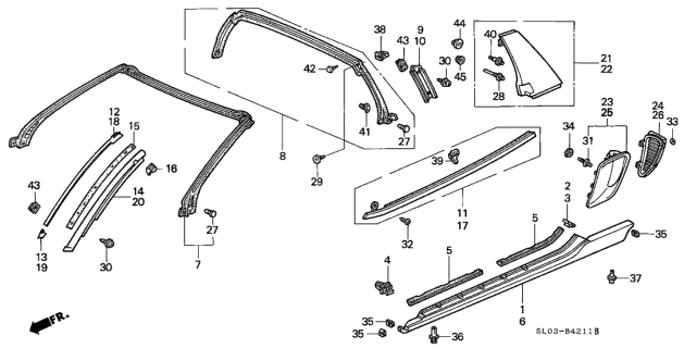 1999 Acura NSX 2 Door NSX-T KA 6MT Molding Diagram