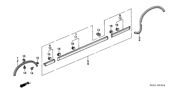 1988 Acura Legend Protector, Right Front Fender Arch Diagram for 74102-SG0-000