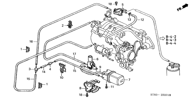 1997 Acura Integra 4 Door GS-R KA 5MT Vacuum Tank - Tubing Diagram