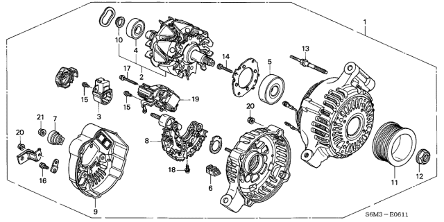 2005 Acura RSX Rotor Assembly Diagram for 31101-PRB-003