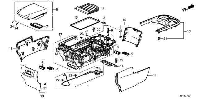 2019 Acura MDX 5 Door ADV (HYBRID (AWD)) KA DCT Middle Console Diagram