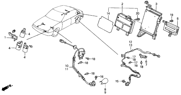 1990 Acura Legend 4 Door LS KA 4AT Control Unit Diagram
