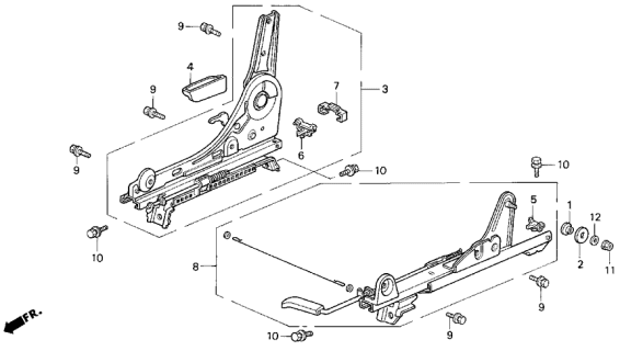 1994 Acura Vigor 4 Door LS KA 4AT Right Front Seat Components Diagram