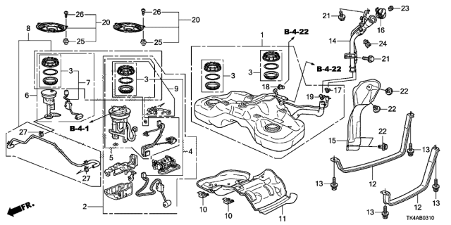 2013 Acura TL Set,Fuel Tank Diagram for 17044-TP7-A10